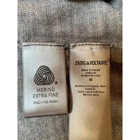 Zadig & Voltaire NEW Gaby Amour Embellished Merino Wool Sweater Medium